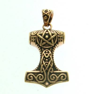 Bronze Pendant Thors Hammer with Pentagram