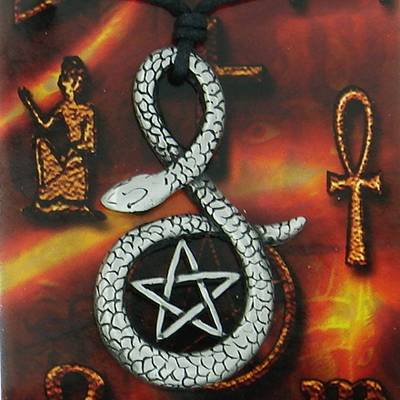 Pewter pendant snake with pentacle