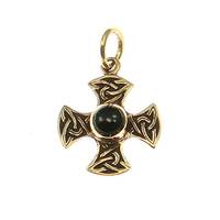 Bronze Pendant celtic cross with black stone