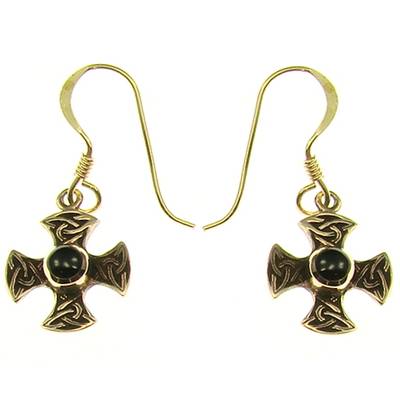 Bronze-Ohrhänger keltisches Kreuz mit Stein