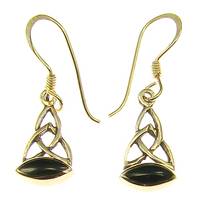 Bronze earring hook celtic with black stone
