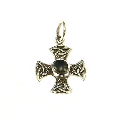 Silver Pendant celtic cross with stone