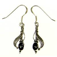 Leaf with black stone Silver Ear Hook (1 Pair)