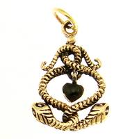 Bronze Pendant 2 snakes with black heart