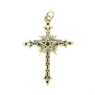 Bronzeanhänger Kreuz mit Pentagram