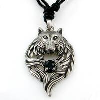 Pewter Pendant Wolf with Stone