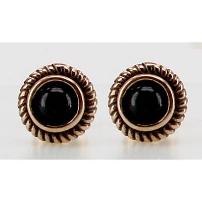 Bronze Ohrstecker 8mm rund mit schwarzem Onyx