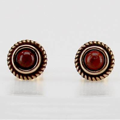 Bronze Ohrstecker 8mm rund mit rotem Jaspis