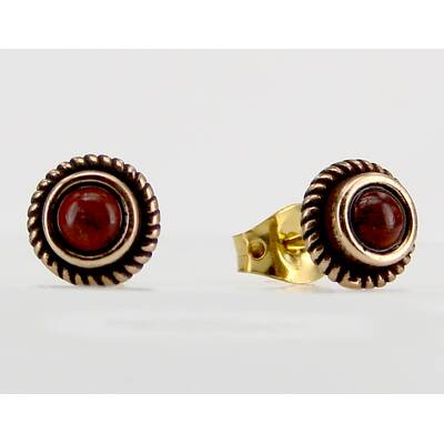 Bronze Ohrstecker 8mm rund mit rotem Jaspis