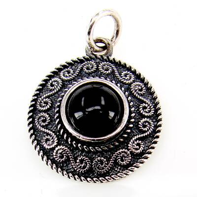 Silberanhnger Spiralmuster mit schwarzem Onyx