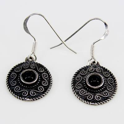 Siber Ohrhnger Spiralmuster mit schwarzem Onyx