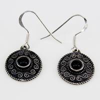 Siber Ohrhnger Spiralmuster mit schwarzem Onyx