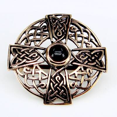 Bronze-Brosche keltisch mit schwarzem Onyx