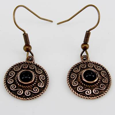 Bronze Ohrhnger Spiralmuster mit schwarzem Onyx