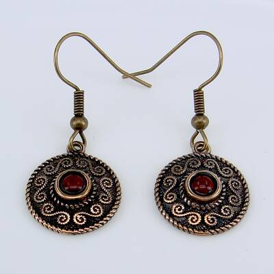 Bronze Earrings Spiral Pattern with black Onyx