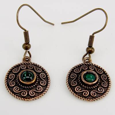 Bronze Ohrhnger Spiralmuster mit Malachit