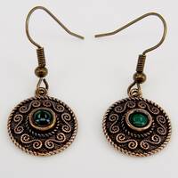 Bronze Ohrhnger Spiralmuster mit Malachit