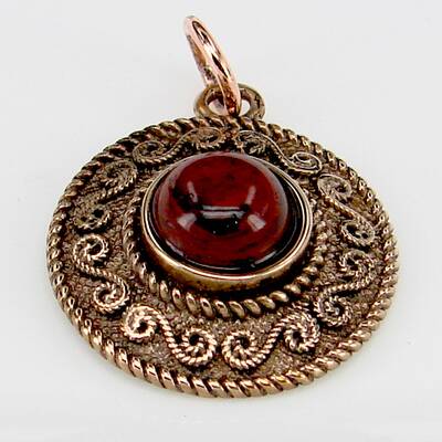 Bronze pendant spiral pattern with red jasper special item -10%