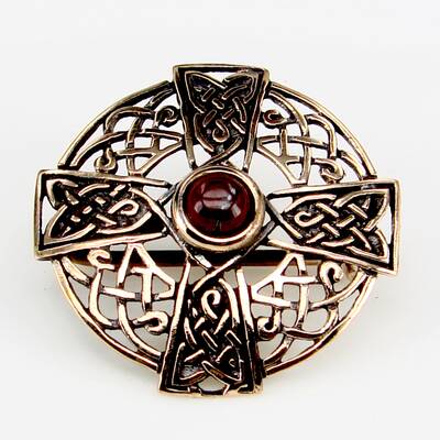 Bronze-Brosche keltisch mit rotem Jaspis