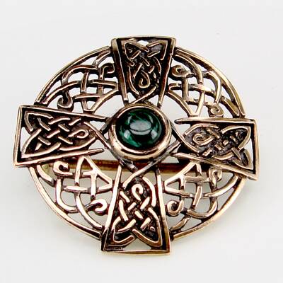 Bronze-Brosche keltisch mit Malachit