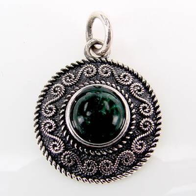 Silver Pendant Spiral Pattern with Malachite Stone
