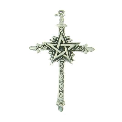 Silver Pendant Cross with Pentacle