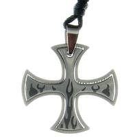 Stainless Steel Pendant Cross with Flames