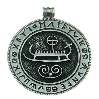 Silver Pendant Viking Ship with Runes